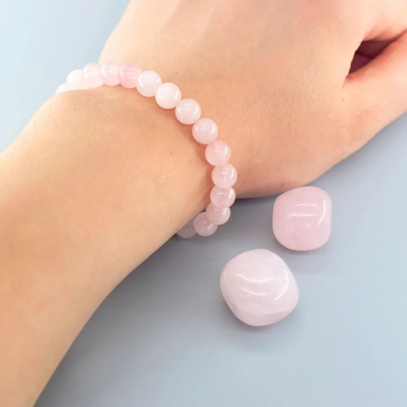 Natural Pink Rose Powder Crystal Quartz Natural Stone Stretch Bracelets Homme Purify the Soul Pulsera Jewelry Beads Lover Women