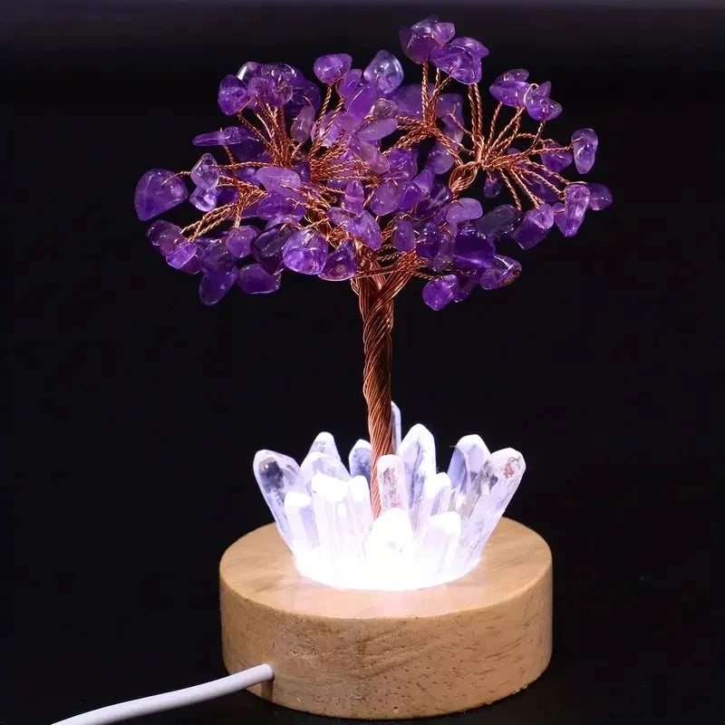 1pcs Crystal Money Tree Reiki Chakra Feng Shui Trees Decor Sparkling Crystal Tree Of Wealth With LED Base Crystal Birthday Gift