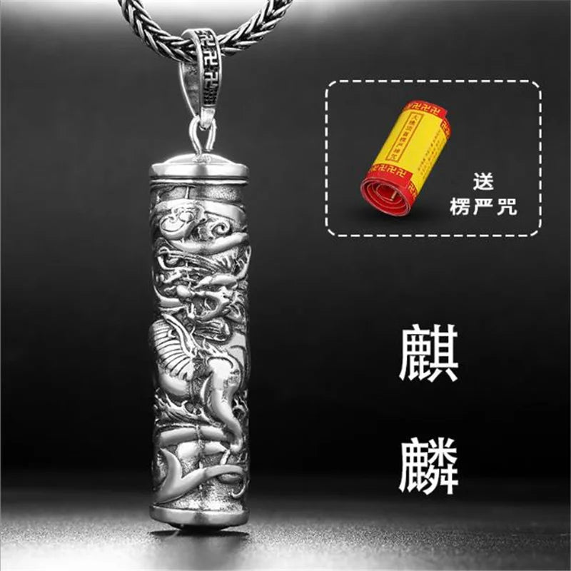 Retro Buddha Shurangama Mantra Pendant Necklace For Men Jewelry Fashion Silver 925 Neck Chain Male Necklace Boy Birthday Gift