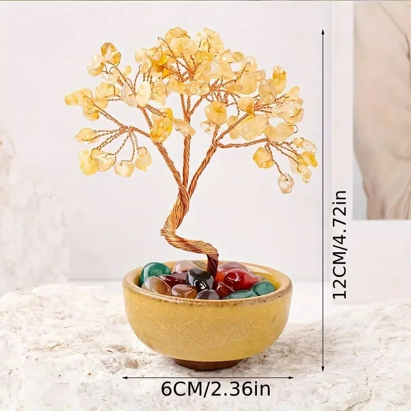 1PC Natural Crystal Tree Energy Stone Citrine Amethyst Money Tree Copper Wire Wrapped Colorful Teabowl Yoga Feng Shui Trees