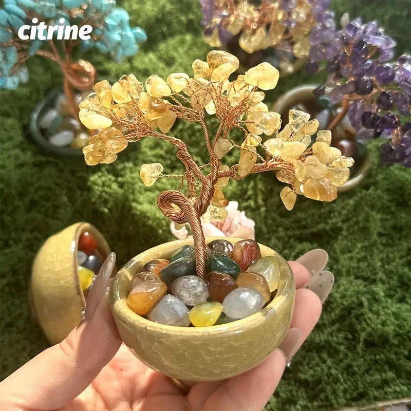 1pc, Amethyst Crystal Tree Reiki Natural Crystals Base Copper Wire Tree Life Spiritual Meditation Energy Tree Room Decor Gifts
