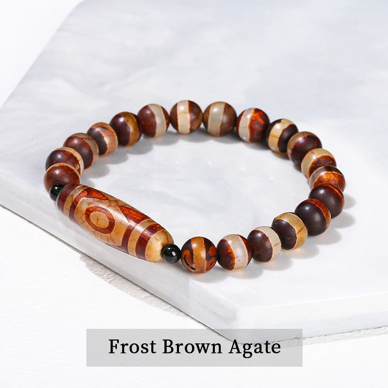 Natural Green Nine Eyes Tibetan Dzi Agate Barrel Beads Bracelet Women Men Retro Healing Buddha Prayer Charm Yoga Jewelry Gift