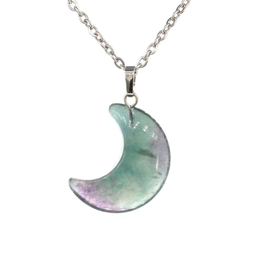 Natural Crystal Stone Crescent Moon Pendant Healing Crystals Quartz Reiki Labradorite Earrings Pendant Necklace For Women Girls
