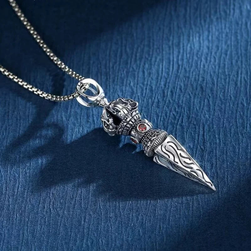 Retro Subduing Demon Pestle Pendant Necklace Male Jewelry Tide Amulet 925 Silver Chain Necklace For Men Personality Accessories