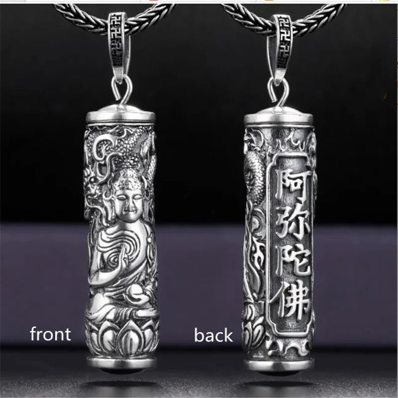 Retro Buddha Shurangama Mantra Pendant Necklace For Men Jewelry Fashion Silver 925 Neck Chain Male Necklace Boy Birthday Gift