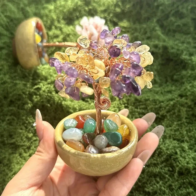 1pc, Amethyst Crystal Tree Reiki Natural Crystals Base Copper Wire Tree Life Spiritual Meditation Energy Tree Room Decor Gifts