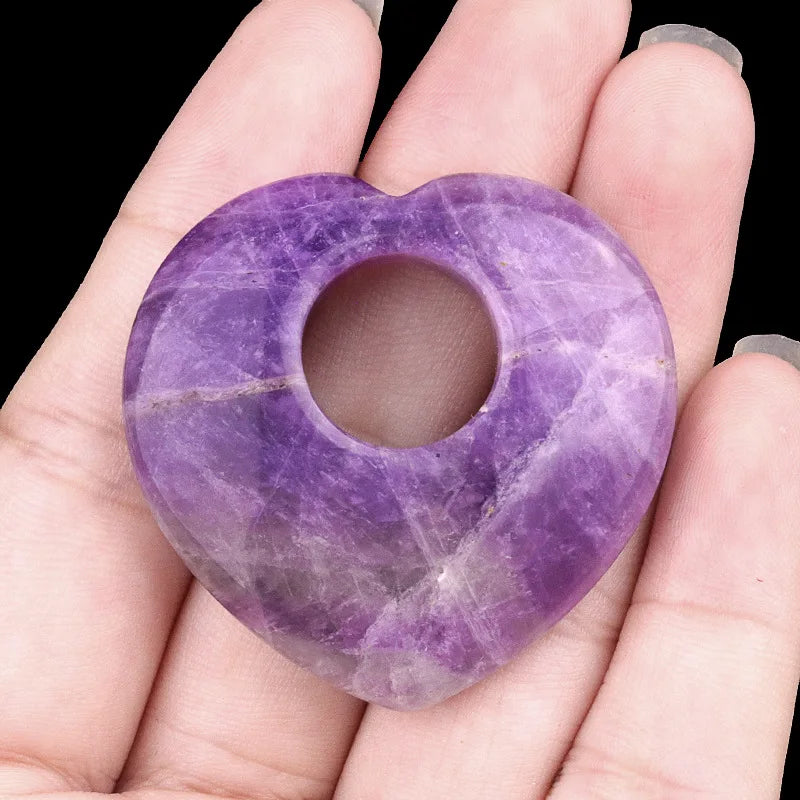 1pc 40mm Natural Stone Heart Pendant Amethyst Tiger Eye Pink Crystal Natural Stone for Women Jewelry Gift