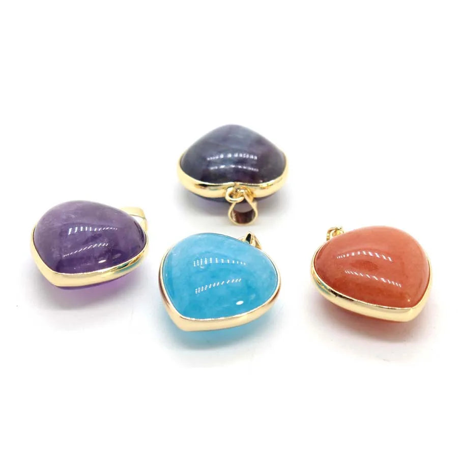Charms Natural Healing Crystal Heart Stone Pendants For Women Necklace DIY Amethyst Rose Quartz Gemstone Choice Men Jewelry