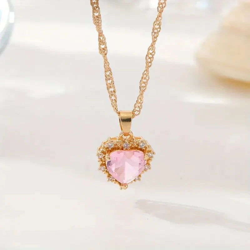 Heart Copper Necklace Fashion Jewelry White Sapphire Artificial Zircon Chain Necklaces for Women Jewelry Necklace Vintage Women