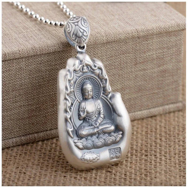 Retro Eight Patronus Buddha Pendant Necklace For Men Jewelry Ethnic Trendy Silver 925 Chain Necklace Male Party Accessories Gift