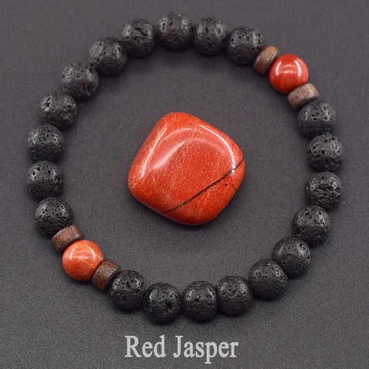 Natural Red Jasper Beads Stone Bracelet Women Natural Volcanic Lava Beads Jewelry for Men Yoga Meditation Energy Healing Gift