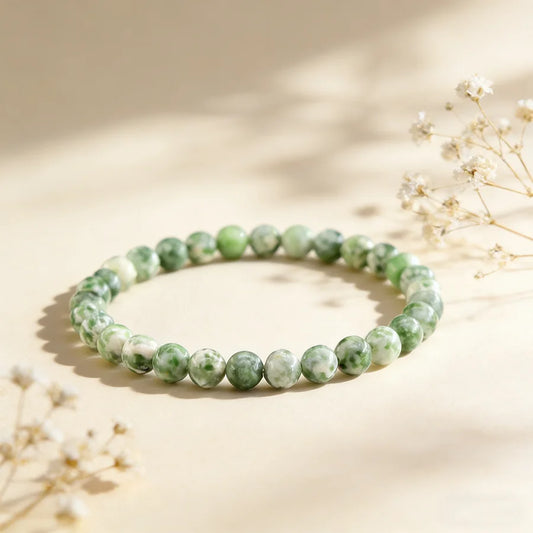 Natural Green Spot Stone Beads Elastic Bracelet Moss Agates Green Aventurine Amethyst Rose Quartzs Bracelet Bangle For Women Men