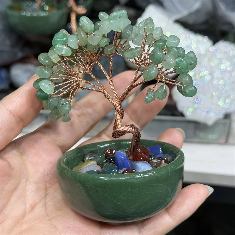 Green Aventurine Money Trees Natural Stone Healing Crystal Gemstone Crafts Feng Shui Home Decoration Lucky Gifts