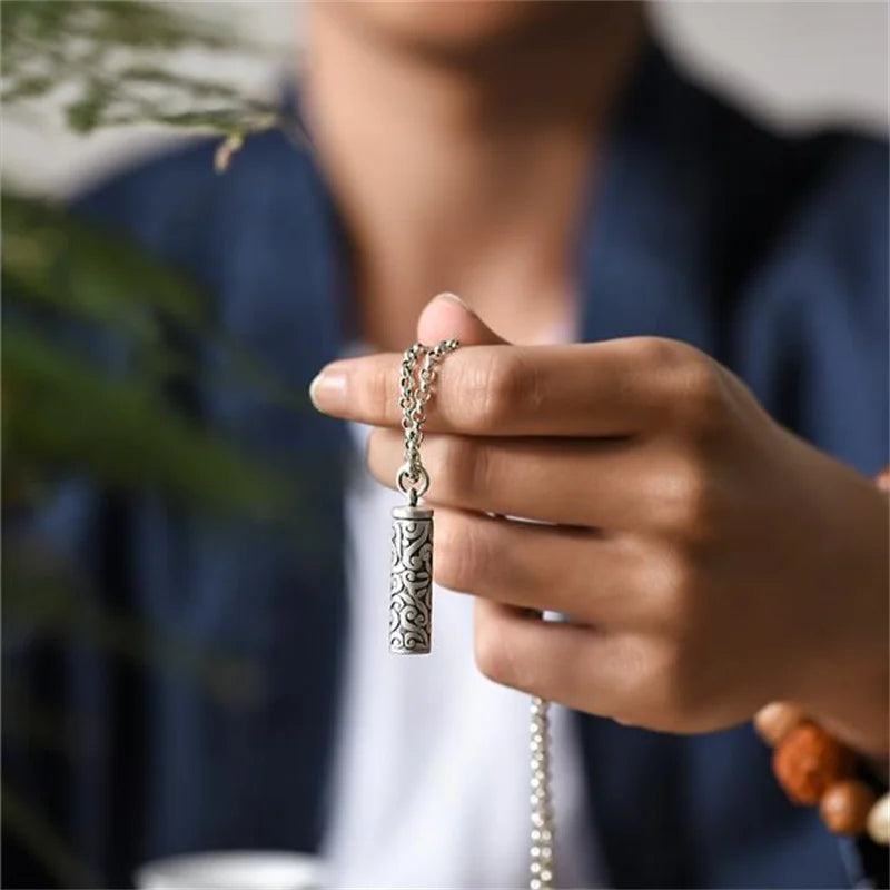Vintage 925 Silver Necklace Male Blessing Bijou Retro Pendant Can Be Opened To Hold Things Amulets Necklaces For Men Jewelry