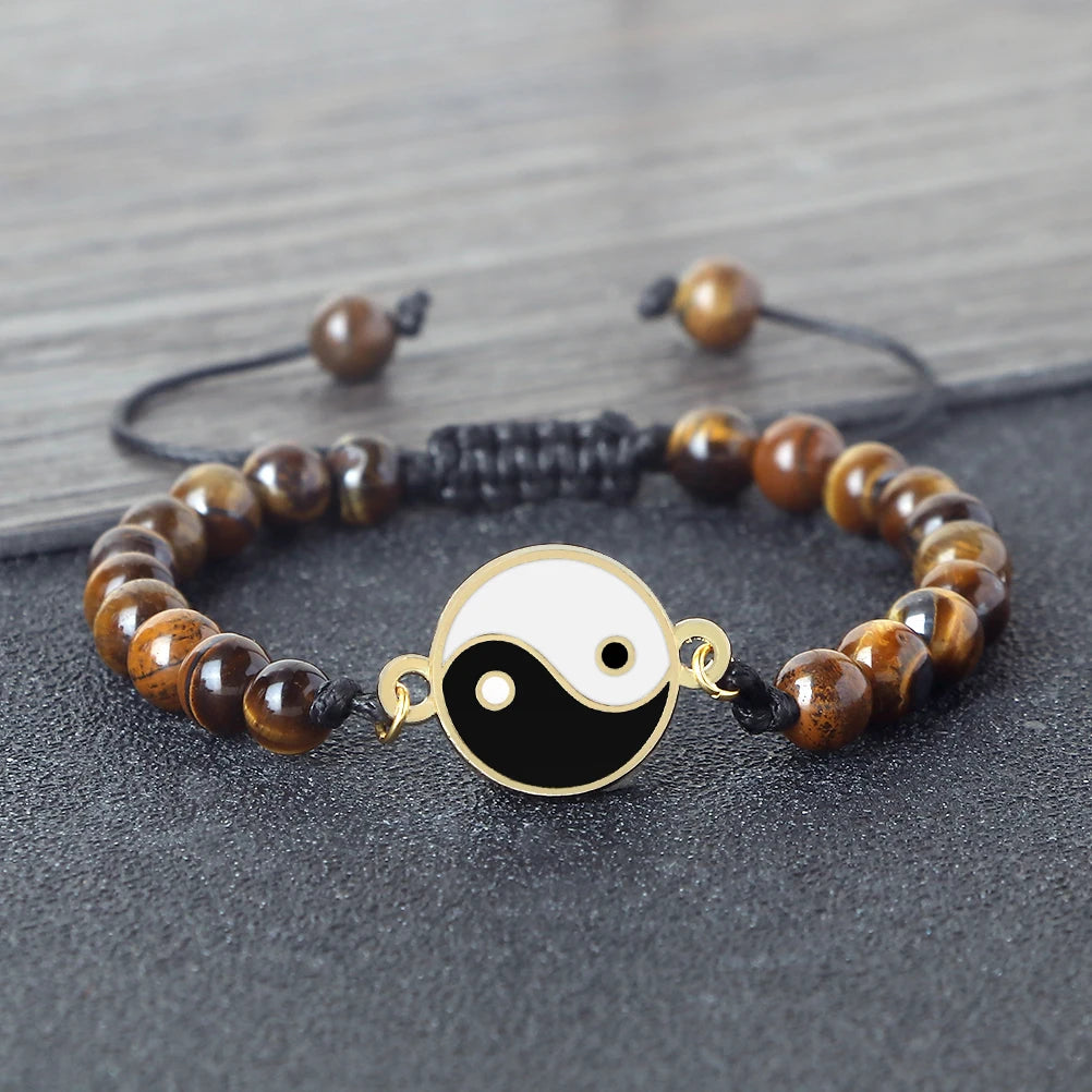 New 6mm Tiger Eye TaiChi Braided Bracelet Women Men YinYang Healing Couple Bangles Chain Adjustable Pulsera Jewelry Gift