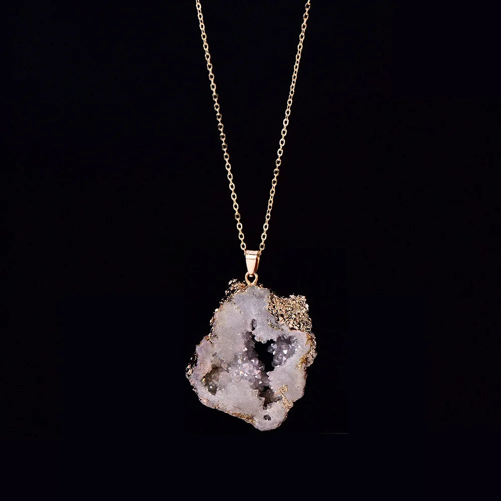 Natural Irregular Agate Charms Geode Quartz Slice Crystal Druzy Pendant Necklace DIY Jewelry Making Natural Agate Slice Necklace