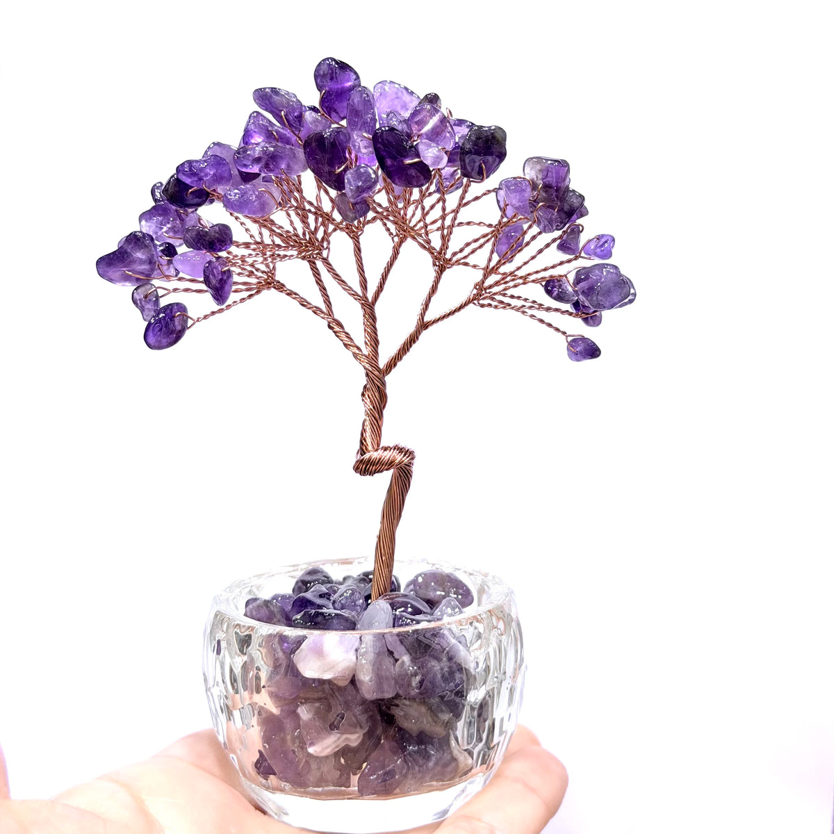 Natural Amethyst Healing Gems Feng Shui Trees Lucky Money Tree Copper Wire Wrapped Crystal Crafts Home Decor