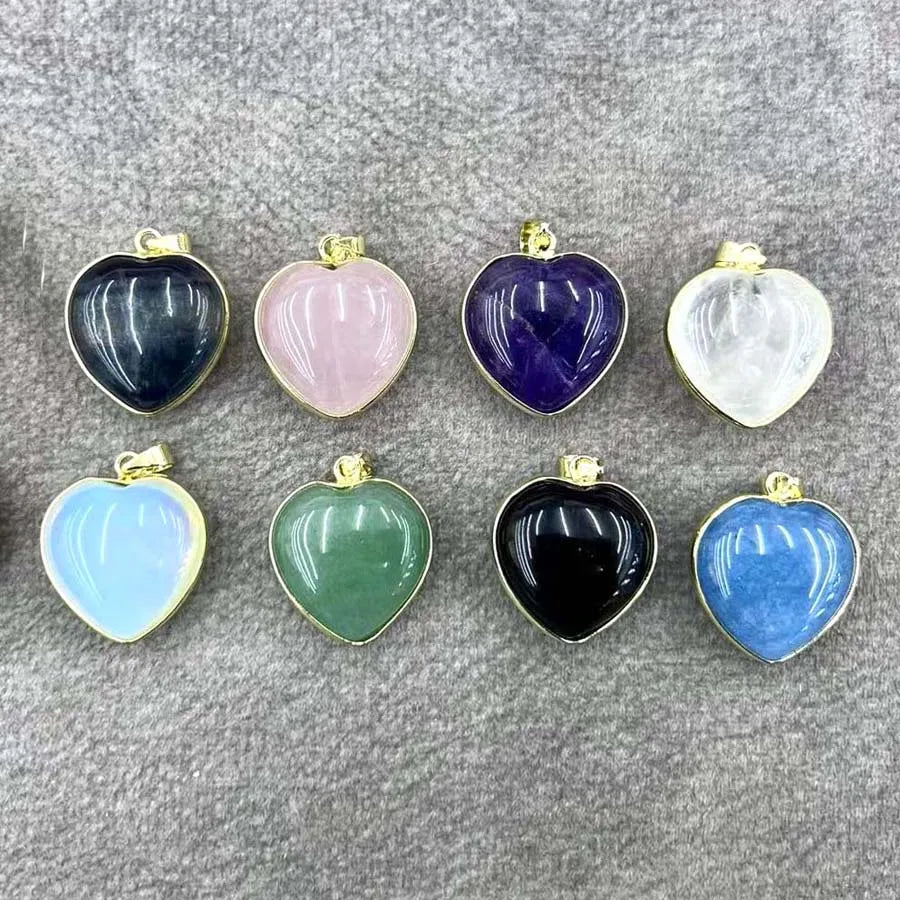 Charms Natural Healing Crystal Heart Stone Pendants For Women Necklace DIY Amethyst Rose Quartz Gemstone Choice Men Jewelry