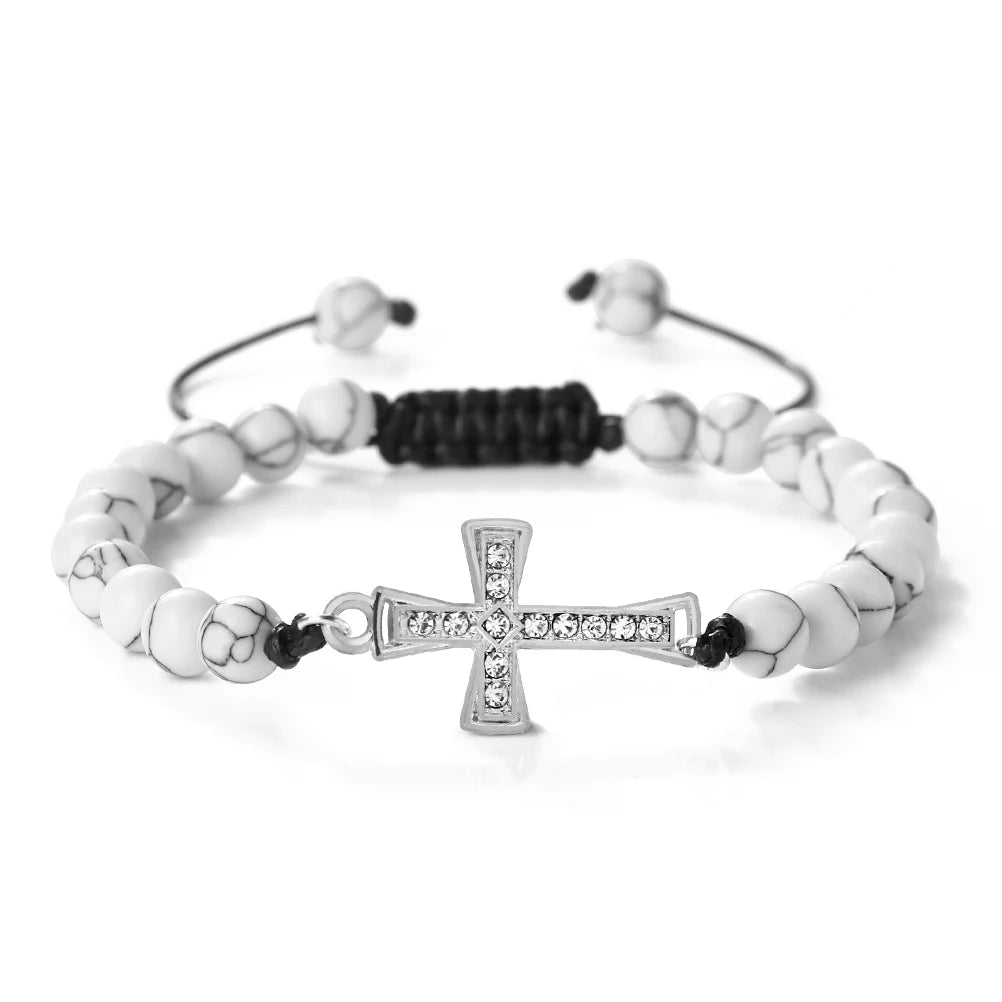 New Charm Jesus Cross Pendant Braided Bracelet 6mm Black Matte Malachite Couple Bracelet Women Men Healing Jewelry Gift