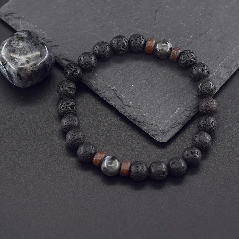 Lava Stone Men Bracelet Natural Labradorite Moonstone Bead Tibetan Buddha Bracelet Chakra Oil Diffuser Bracelet Men Jewelry
