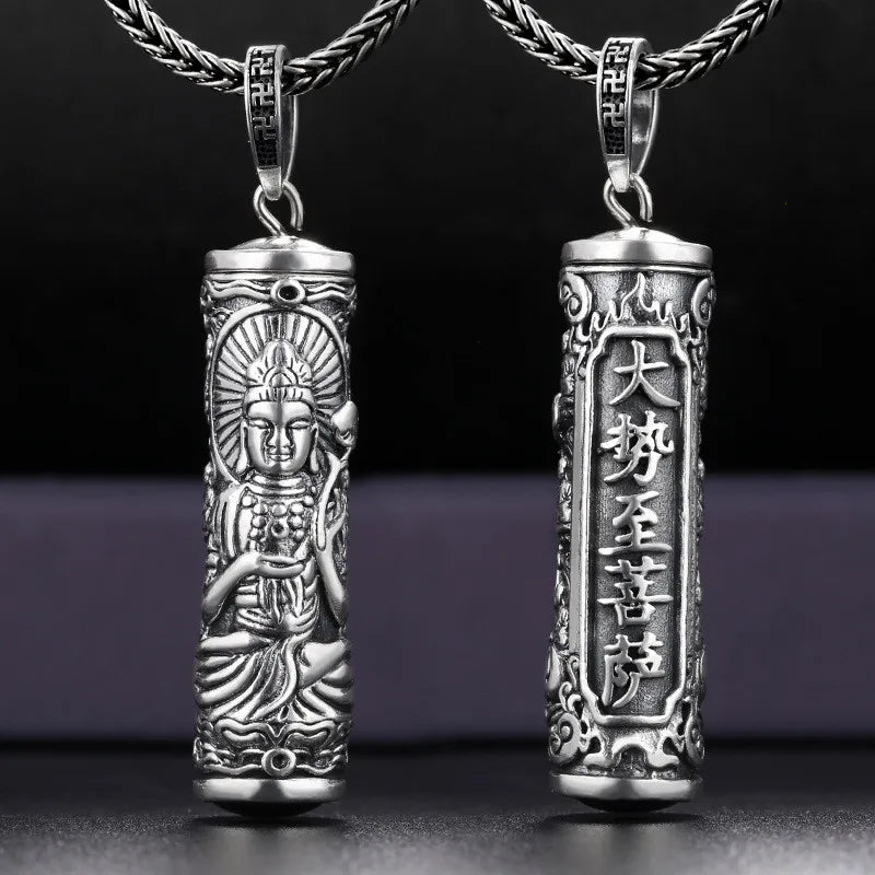 Retro Buddha Shurangama Mantra Pendant Necklace For Men Jewelry Fashion Silver 925 Neck Chain Male Necklace Boy Birthday Gift