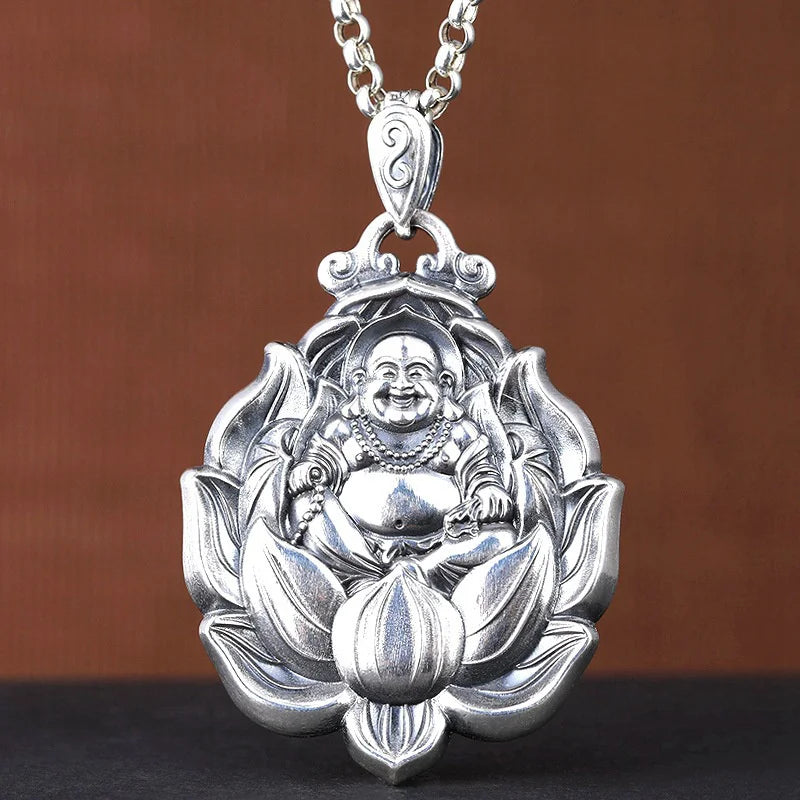 Retro Avalokitesvara Pendant Men Jewelry Maitreya Buddha Necklace Male Amulet Lotus Statue Necklaces Lady