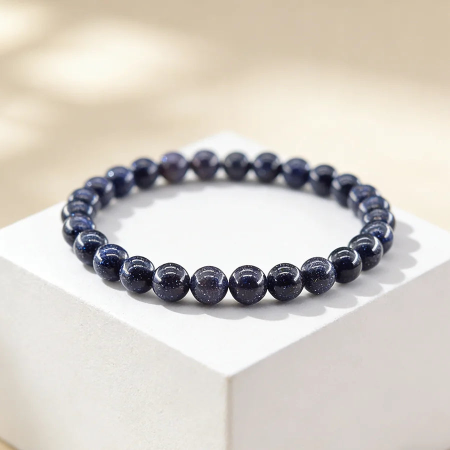 Natural Black Labradorite Stone Smooth Round Shape Beads Bracelet Fashionable Handmade Elastic Jewelry Accessories 1 Dollar Item