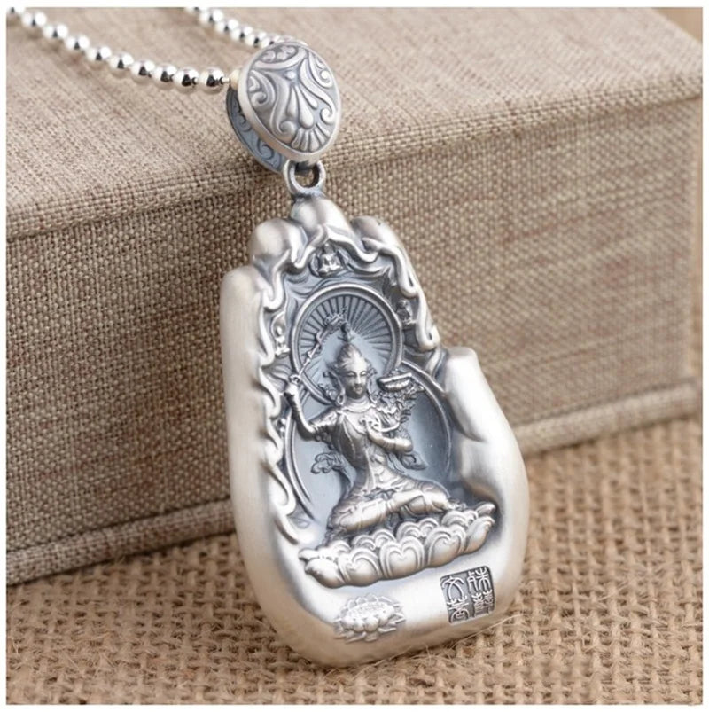 Retro Eight Patronus Buddha Pendant Necklace For Men Jewelry Ethnic Trendy Silver 925 Chain Necklace Male Party Accessories Gift
