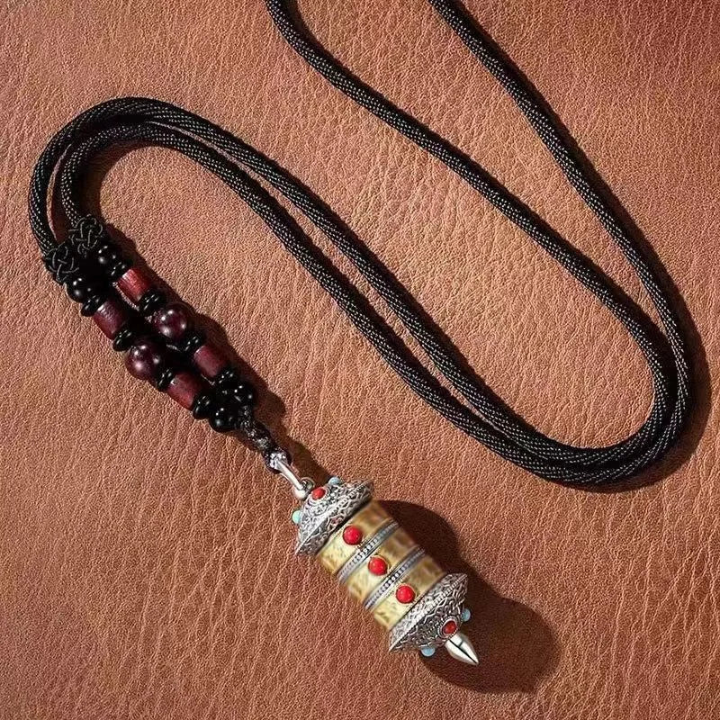Vintage Prayer Wheel The Six Character Great Bright Mantra Mezuzah Pendant For Men Jewelry Trendy Amulet Necklace Women Gift