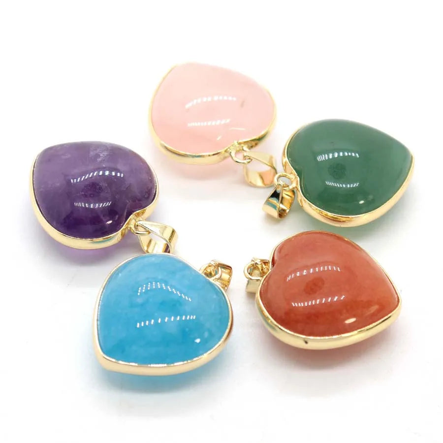 Charms Natural Healing Crystal Heart Stone Pendants For Women Necklace DIY Amethyst Rose Quartz Gemstone Choice Men Jewelry