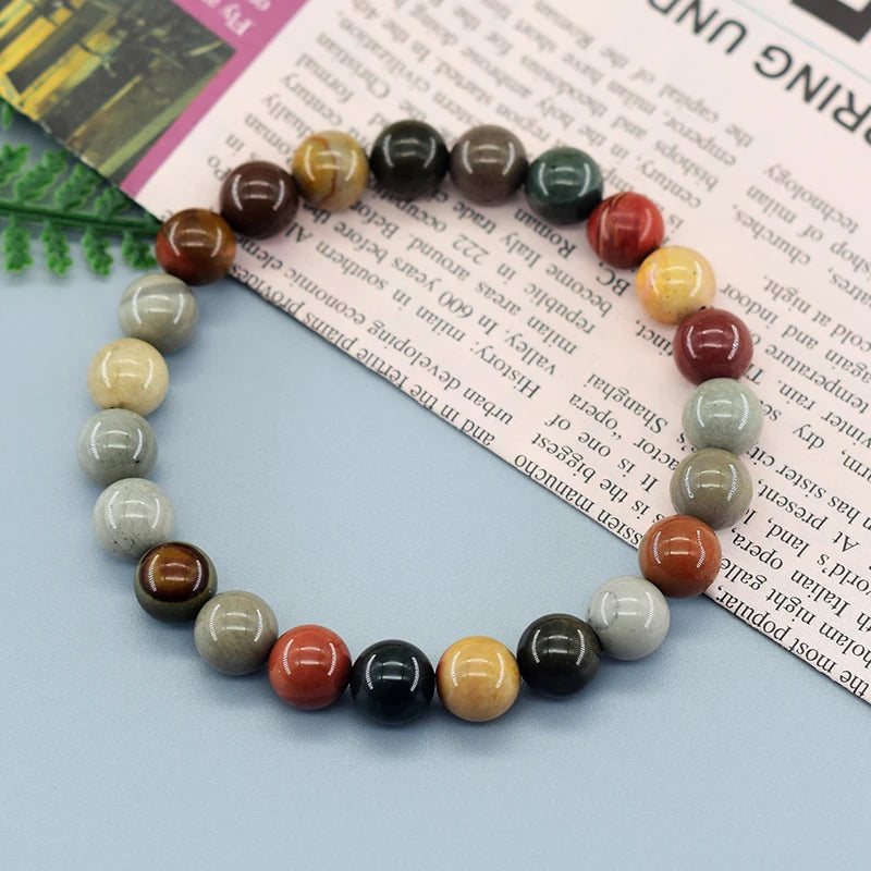 Natural American Picture Stone Bead Bracelet Women Men Amethysts Crystal Quartzs Aquamarines Jades Jewelry Agates Elastic Bangle