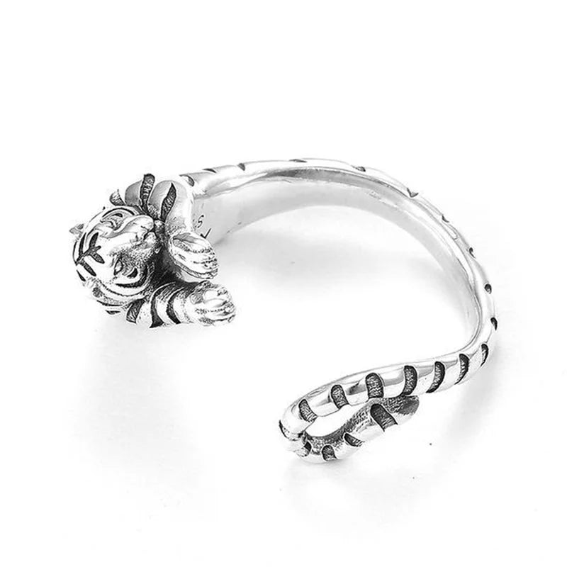 Trendy Zodiac Animal Tiger Ring For Men Jewelry Domineering Tiger Design Male Index Finger Ring Adustable Accessories