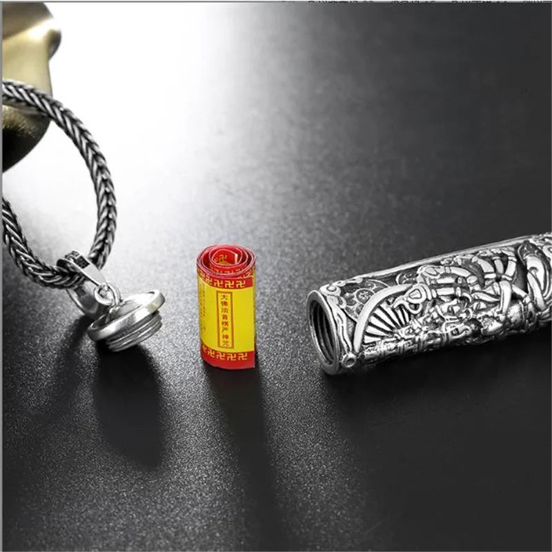 Retro Buddha Shurangama Mantra Pendant Necklace For Men Jewelry Fashion Silver 925 Neck Chain Male Necklace Boy Birthday Gift