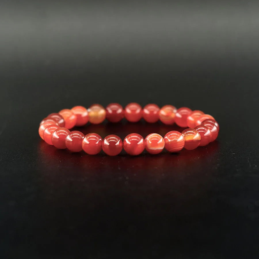 Natural Red Stripes Agate Bead Bracelet Women Men Genuine Red Carnelian Round Agate Jewelry Enhance Mobility Elastic Wristband