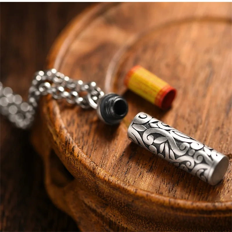 Vintage 925 Silver Necklace Male Blessing Bijou Retro Pendant Can Be Opened To Hold Things Amulets Necklaces For Men Jewelry