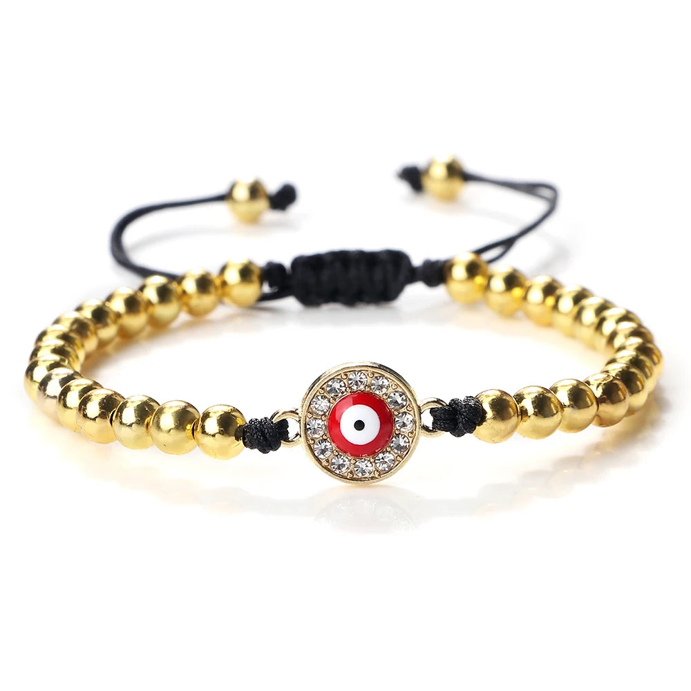 New Turkish Evil Eye Copper Beads Braided Bracelet Women Men Gold Color Healing Yoga Couple Bracelet&Bangles Chain Jewelry Gift