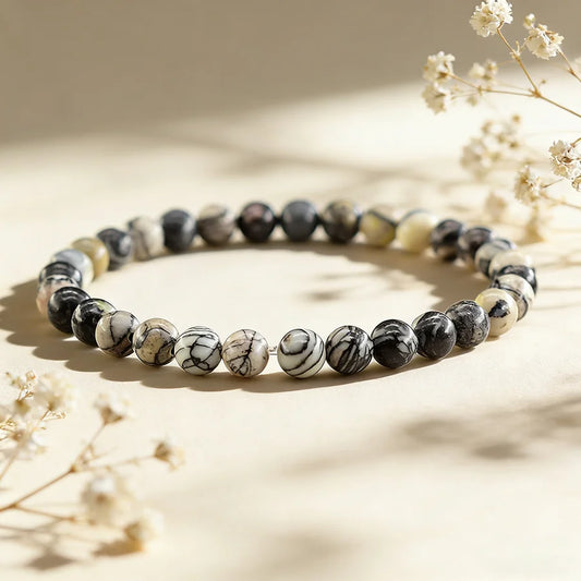 Chakra Beads Energy Bracelet Natural Black Network Round Onyx Stone Stretch Bracelet Bangles for Women Men Handmade Yoga Jewelry