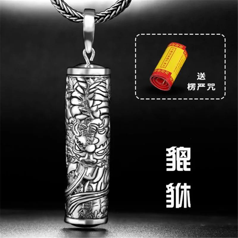 Retro Buddha Shurangama Mantra Pendant Necklace For Men Jewelry Fashion Silver 925 Neck Chain Male Necklace Boy Birthday Gift