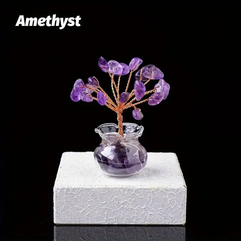 Natural Gemstone Mini Crystal Tree Bonsai Natural Stone Tabletop Decor,Home Office Luck Tree Home Ornaments