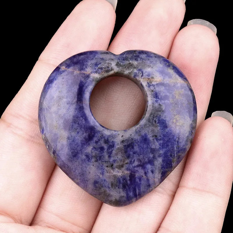 1pc 40mm Natural Stone Heart Pendant Amethyst Tiger Eye Pink Crystal Natural Stone for Women Jewelry Gift