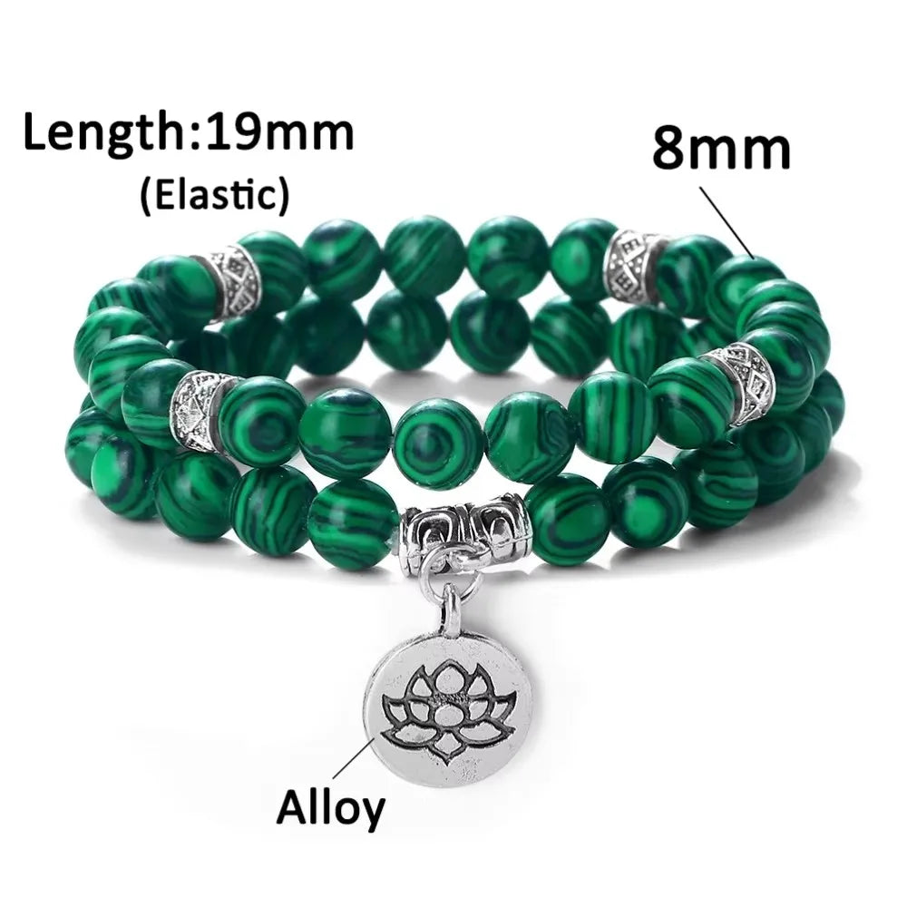2Pcs/Set Natural Black Striped Pine Stone Bracelets Lava Bead Wristband Lotus Pendant  A Zen-inspired Healing For  Men And Women