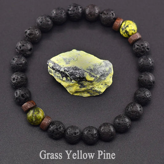 Yellow Grass Turquoises Natural Beads Bracelet Women Wooden Accessories Volcanic Lava Beads Elastic Rope Bangles Friendship Gift
