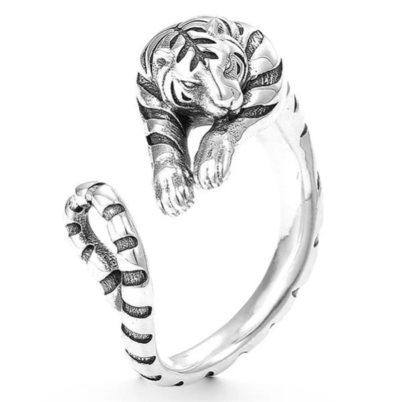 Trendy Zodiac Animal Tiger Ring For Men Jewelry Domineering Tiger Design Male Index Finger Ring Adustable Accessories