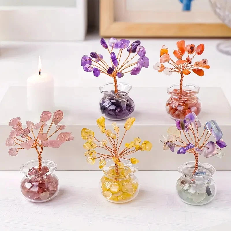 Natural Gemstone Mini Crystal Tree Bonsai Natural Stone Tabletop Decor,Home Office Luck Tree Home Ornaments