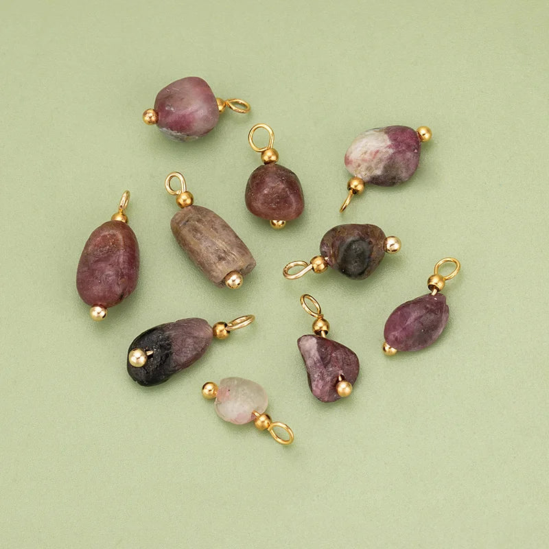 10pcs High Quality Handmade Golden Plated Natural Stones Charms Pendants Diy Jewelry Accessories