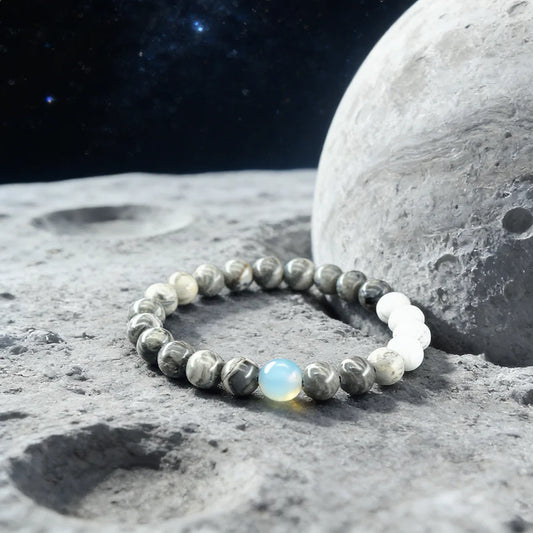 Solar System Eight Major Planets Moon Bracelet Made of Natural Stone Bead Bangle Black Labradorite Stone Gift for Astronomy Kids