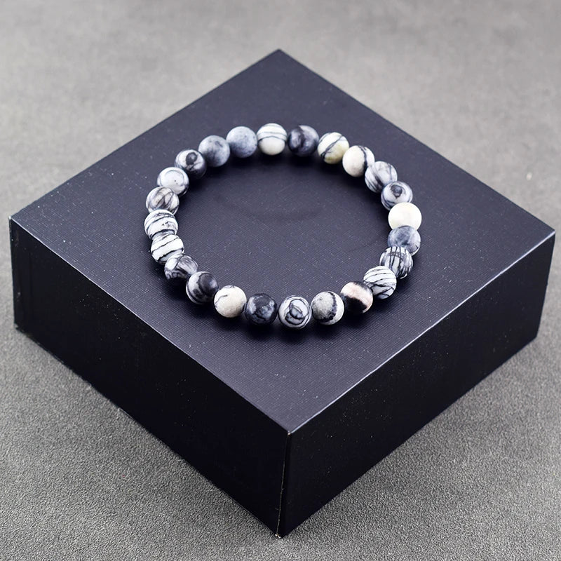 Genuine Natural Stone Bracelet Men Women Frosted Black Network Beads Jewelry Relieve Anxiety Wristband Couple Matching Gift