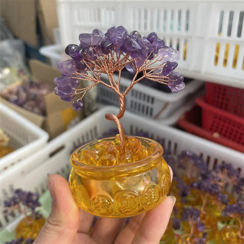 Lucky Citrine Tree of Life Crystal Feng Shui Money Tree Decor, Spiritual Gift for Women Mom, Perfect Birthday Present, Home Offi