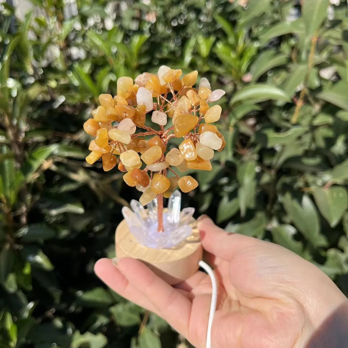1pcs Crystal Money Tree Reiki Chakra Feng Shui Trees Decor Sparkling Crystal Tree Of Wealth With LED Base Crystal Birthday Gift