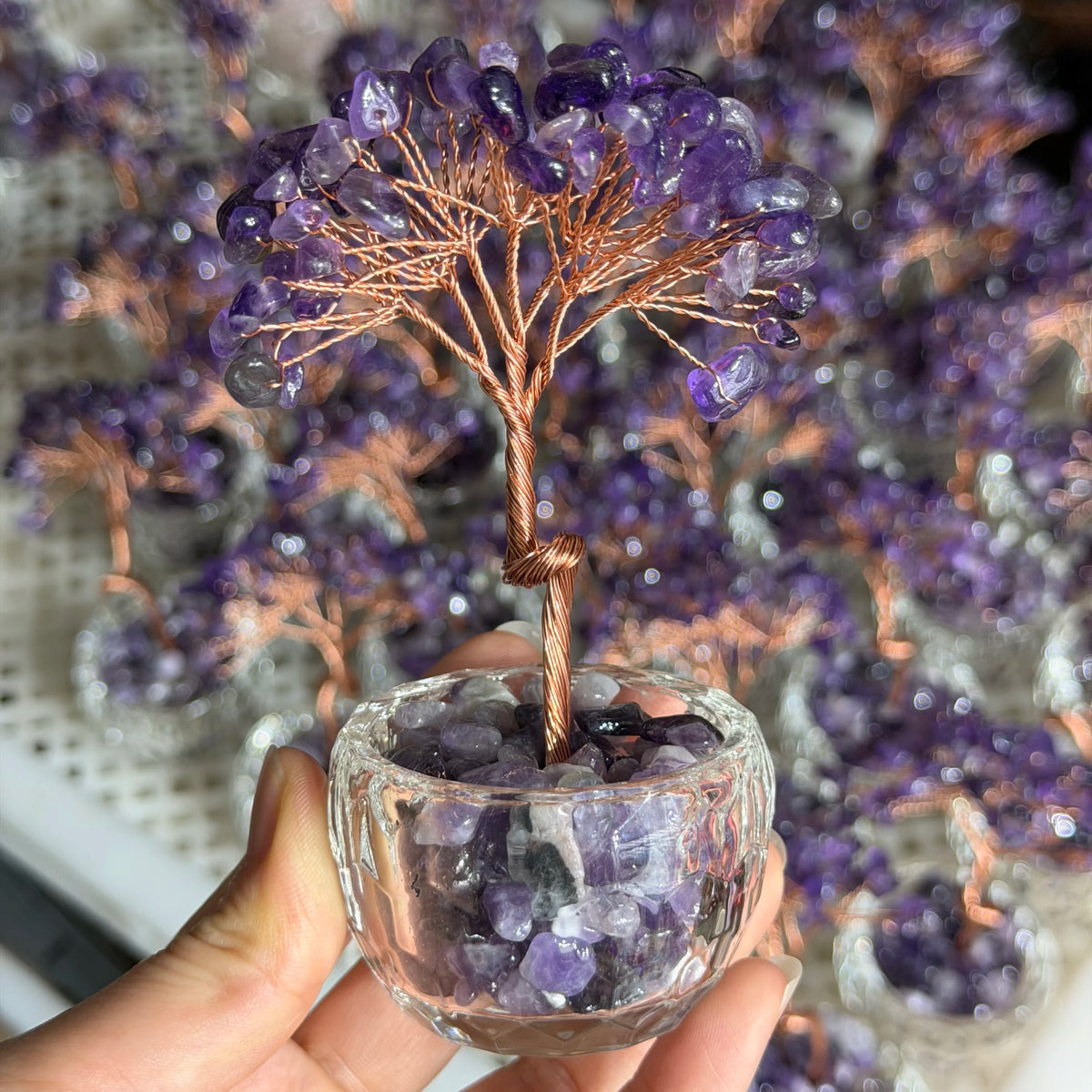 Natural Amethyst Healing Gems Feng Shui Trees Lucky Money Tree Copper Wire Wrapped Crystal Crafts Home Decor